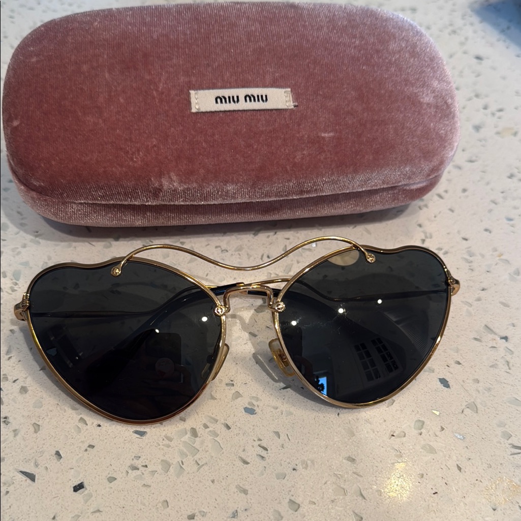 Miu Miu Gold Heart Sunglasses With Velvet Pink Case